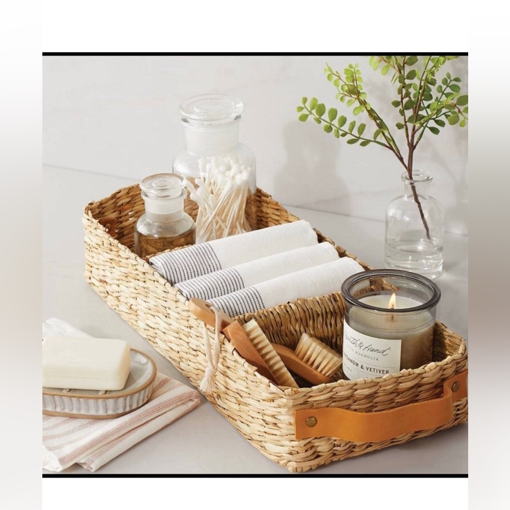 Hearth & Hand with Magnolia - 3 Compartment Woven Tray with Leather Handles
